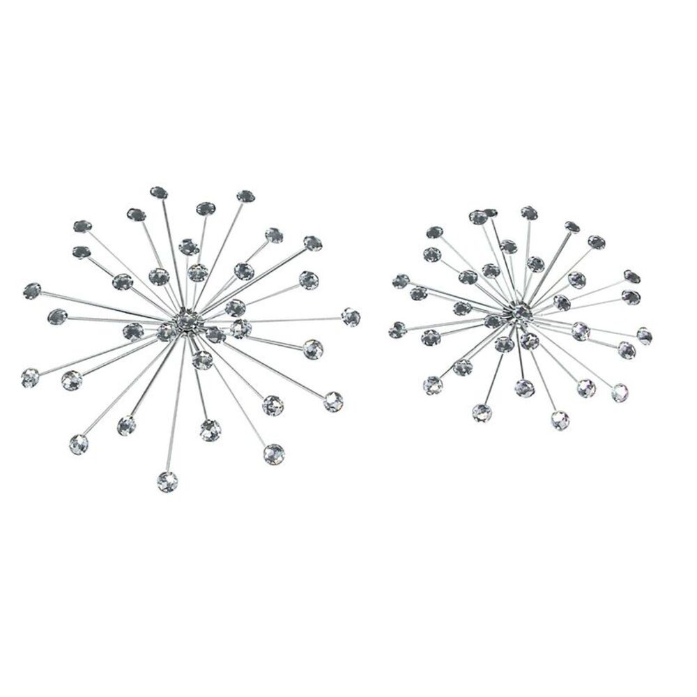 Jeweled Metal Sunburst Wall Mounted Hanging Sculpture Set of 2
